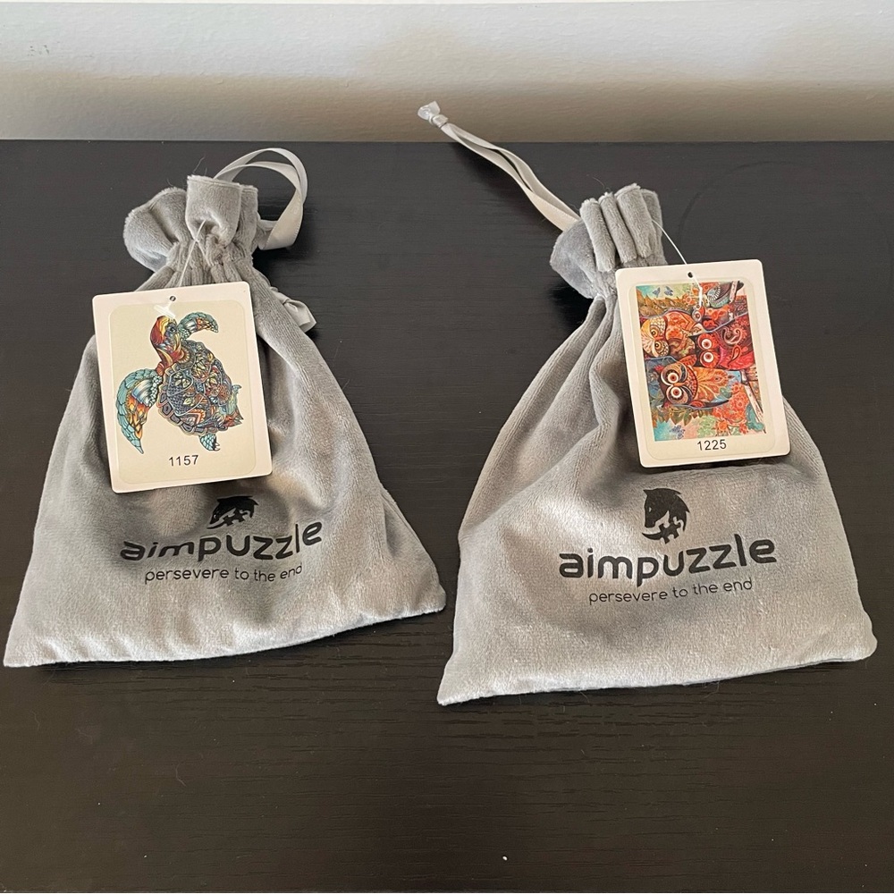 LAST CHANCE Set of 2 Mini Puzzles Colorful Wooden Jigsaw Owl Turtle Aimpuzzle